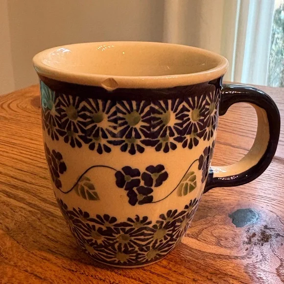 Boleslawiec Polish pottery hand-painted Blue and white Coffee mug - Picture 4 of 7